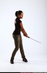 Woman Young Athletic Black Fighting with sword Standing poses Casual