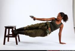 Woman Young Athletic Black Fighting with gun Moving poses Army