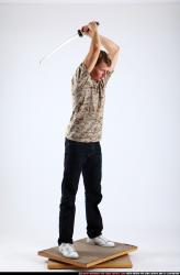 Man Young Athletic White Fighting with sword Standing poses Casual