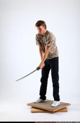 Man Young Athletic White Fighting with sword Standing poses Casual