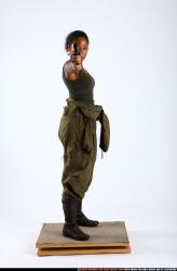 Woman Young Athletic Black Fighting with gun Standing poses Army