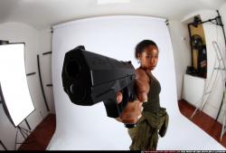 Woman Young Athletic Black Fighting with gun Standing poses Army