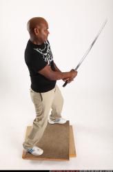 Man Old Chubby Black Fighting with sword Standing poses Casual