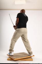 Man Old Chubby Black Fighting with sword Standing poses Casual