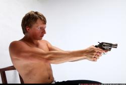 Man Young Athletic White Fighting with gun Moving poses Pants