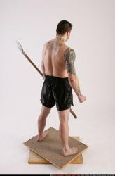 Man Adult Athletic White Fighting with spear Standing poses Underwear