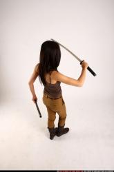 Woman Young Athletic Fighting with sword Standing poses Casual Asian