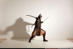 Man Adult Athletic White Fighting with sword Moving poses Army