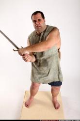 Man Adult Chubby White Fighting with sword Standing poses Coat