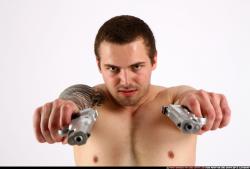 Man Adult Athletic White Fighting with gun Kneeling poses Pants