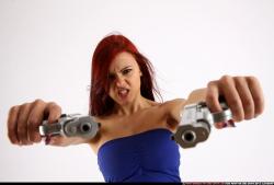 Woman Young Athletic White Fighting with gun Standing poses Casual