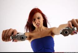 Woman Young Athletic White Fighting with gun Standing poses Casual