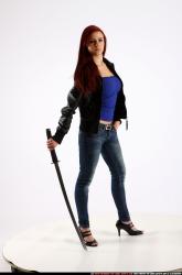 Woman Young Athletic White Fighting with sword Standing poses Casual