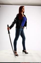 Woman Young Athletic White Fighting with sword Standing poses Casual