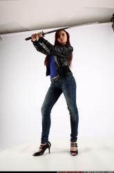 Woman Young Athletic White Fighting with sword Standing poses Casual