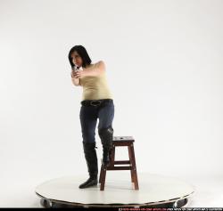 Woman Young Athletic White Fighting with gun Standing poses Casual