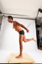 Man Adult Athletic White Fighting with sword Standing poses Underwear