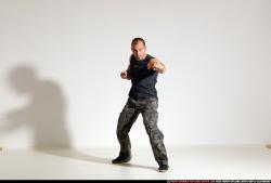Man Adult Muscular White Fighting with knife Moving poses Army