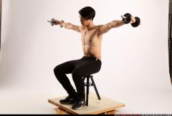 Man Young Athletic Fitness poses Sitting poses Pants Asian