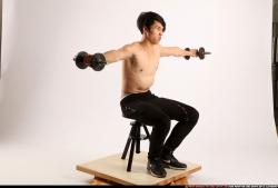 Man Young Athletic Fitness poses Sitting poses Pants Asian