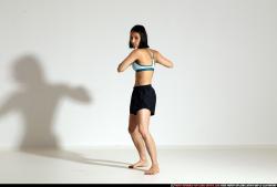 Woman Young Athletic White Fighting with knife Moving poses Casual