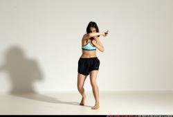 Woman Young Athletic White Fighting with knife Moving poses Casual