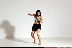 Woman Young Athletic White Fighting with knife Moving poses Casual