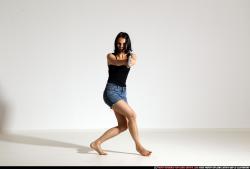 Woman Young Athletic White Fighting with gun Moving poses Casual