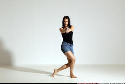 Woman Young Athletic White Fighting with gun Moving poses Casual