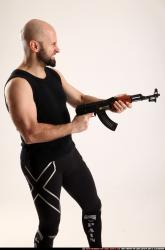 Man Adult Athletic White Fighting with submachine gun Standing poses Army