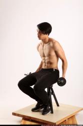 Man Young Athletic White Fitness poses Sitting poses Pants
