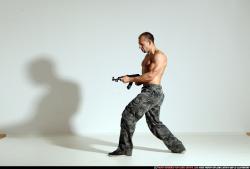 Man Adult Athletic White Fighting with submachine gun Moving poses Pants