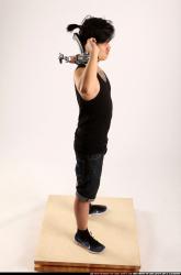 Man Young Athletic Fighting with submachine gun Standing poses Casual Asian