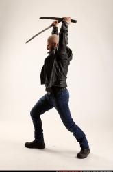 Man Adult Athletic White Fighting with sword Standing poses Casual