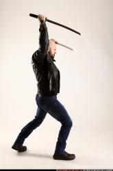 Man Adult Athletic White Fighting with sword Standing poses Casual