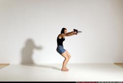 Woman Young Athletic White Fighting with gun Moving poses Casual