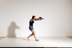 Woman Young Athletic White Fighting with gun Moving poses Casual