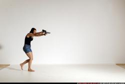 Woman Young Athletic White Fighting with gun Moving poses Casual