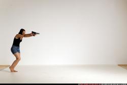 Woman Young Athletic White Fighting with gun Moving poses Casual