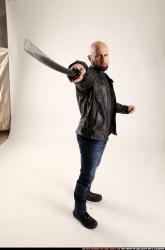 Man Adult Athletic White Fighting with sword Standing poses Jacket