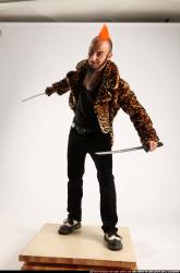 Man Adult Athletic White Fighting with sword Standing poses Coat