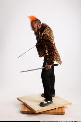 Man Adult Athletic White Fighting with sword Standing poses Coat