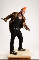 Man Adult Athletic White Fighting with sword Standing poses Coat