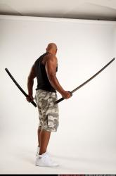 Man Adult Athletic Black Fighting with sword Standing poses Army