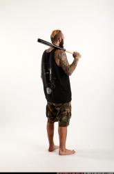 Man Adult Athletic White Standing poses Sportswear Fighting with bat