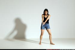 Woman Young Athletic White Fighting with gun Moving poses Casual