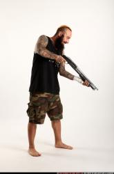Man Adult Athletic White Standing poses Casual Fighting with shotgun
