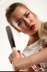 Woman Young Average Standing poses Casual Asian Fighting with bat