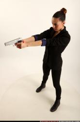 Woman Young Athletic White Fighting with gun Standing poses Casual