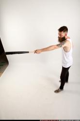 Man Adult Athletic White Standing poses Casual Fighting with bat